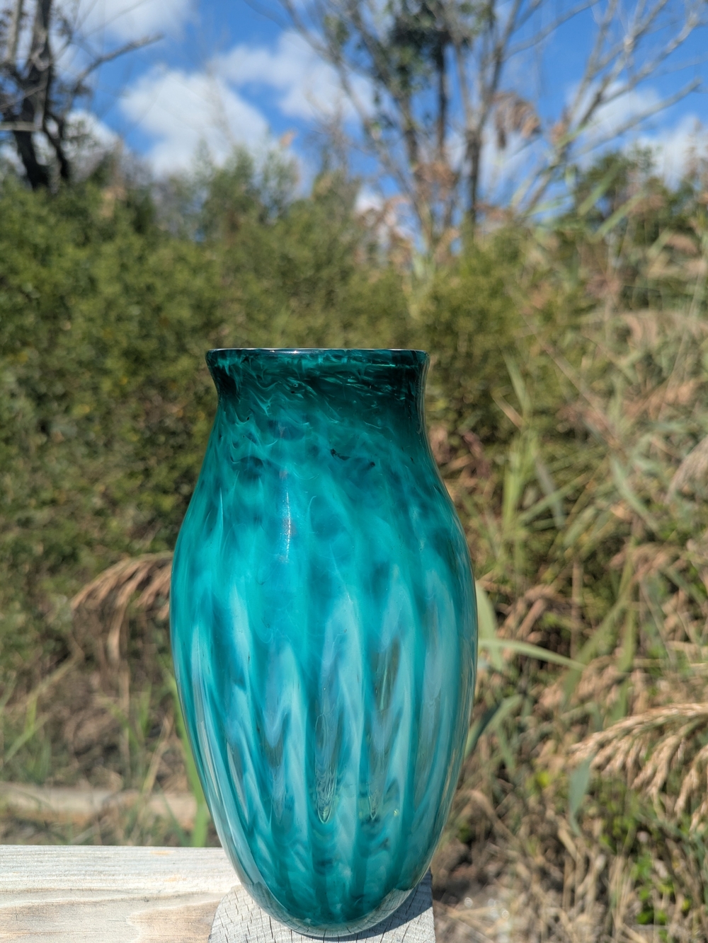 Handblown Teal Glass Vase – Home Accents